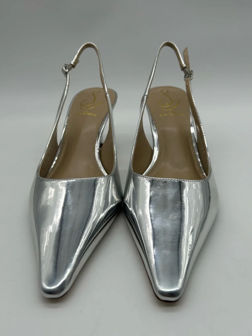 Sam Edelman Bianka Silver Slingback Heels Patent Pointed Toe Kitten Heel 7.5W - Picture 6 of 13